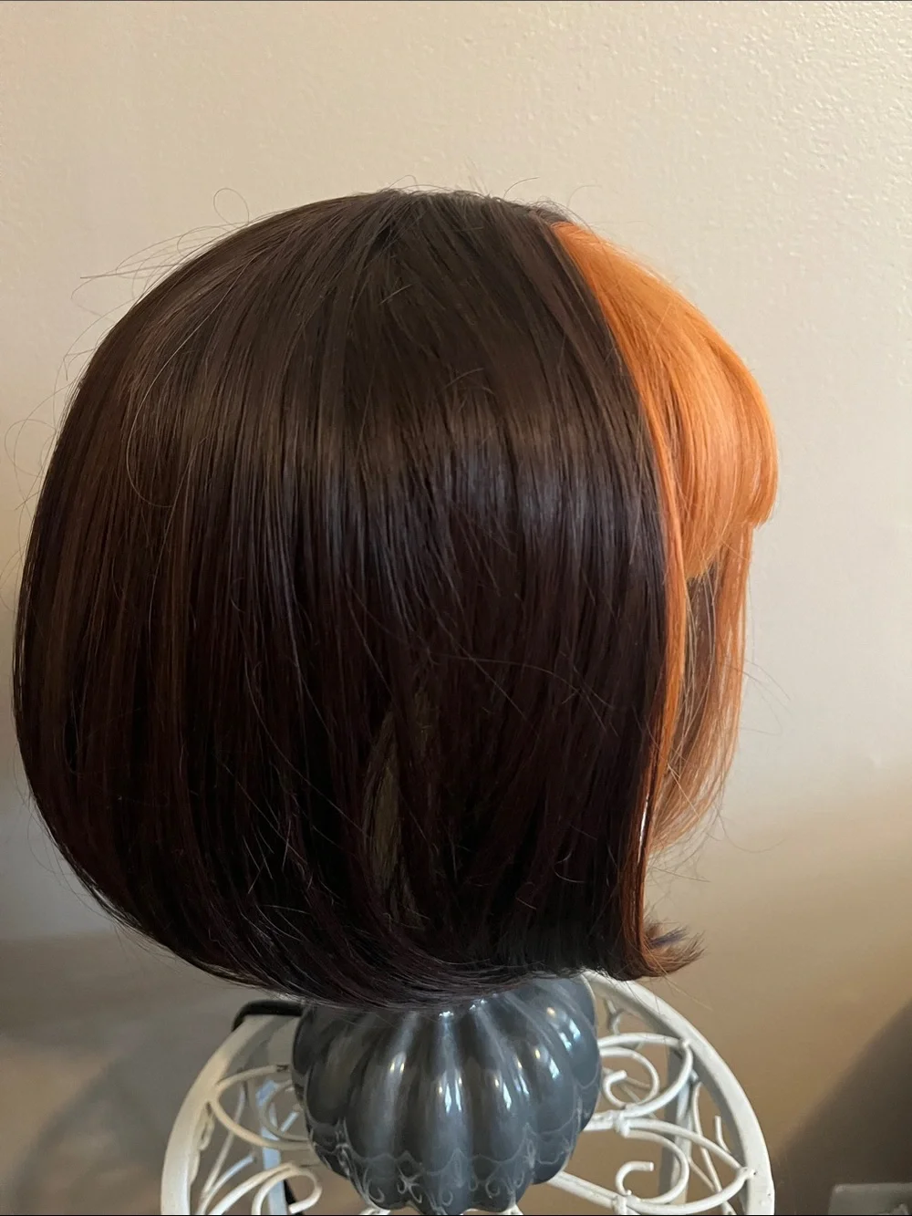 Bold Orange and Brown Synthetic Bob Wig with Blunt Bangs